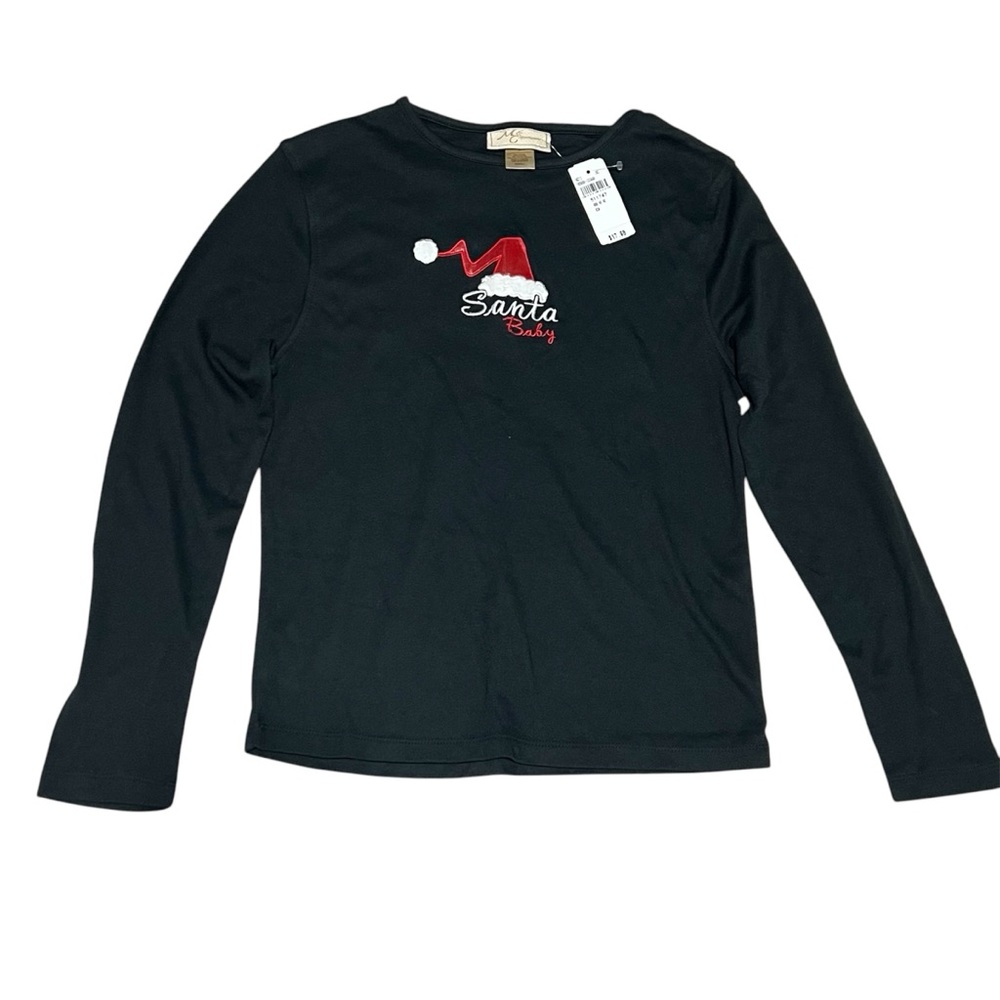 NWT M&C Sportswear Small Santa Baby Black Long Sleeve Shirt